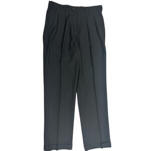 Croft Barrow Dress Pants 34x32 Jet Black Classic Fit Pleats Cuffs Resist Wrinkle